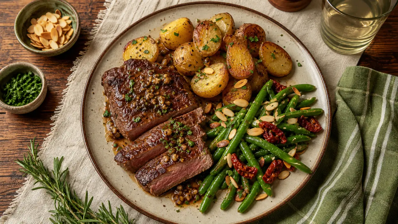 Recette faux filet de boeuf : pommes de terre et sauce à l’échalote, ail et romarin