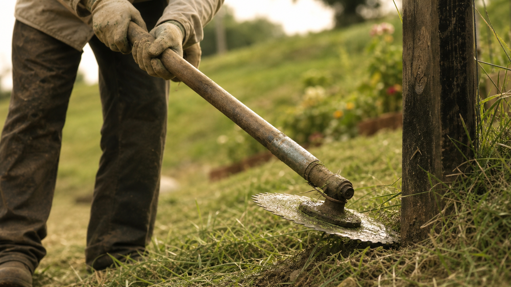 Rotofil a lame pour jardin, coupe d’herbe, sécurité