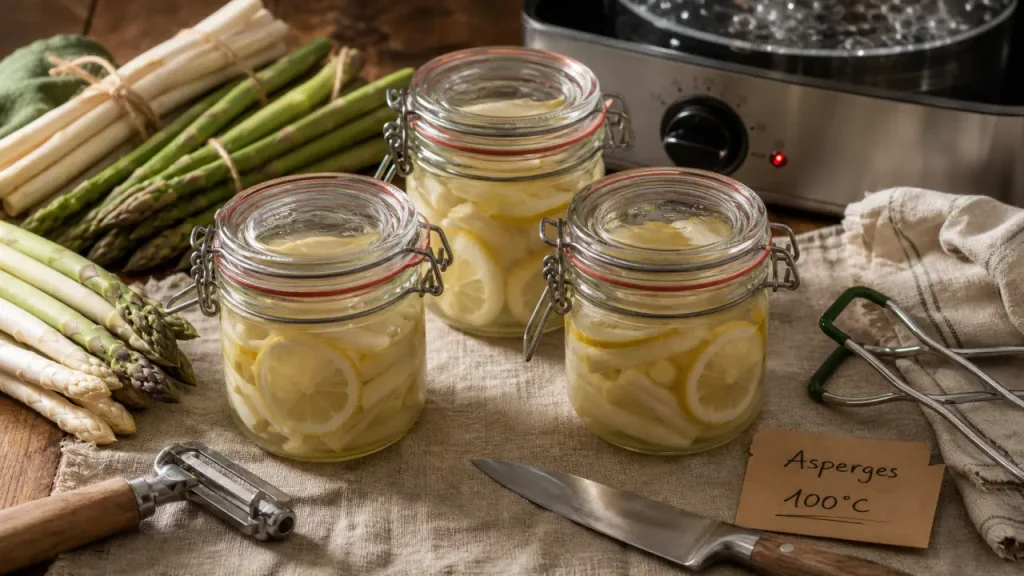 Stériliser les asperges à 100°C : saumure citronnée, durée et erreurs à éviter