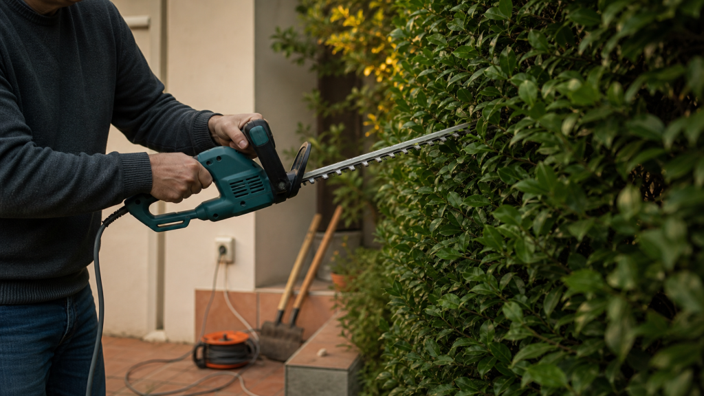 Taille haie electrique filaire 600 W, lame 60 cm, câble au sol pour tailler