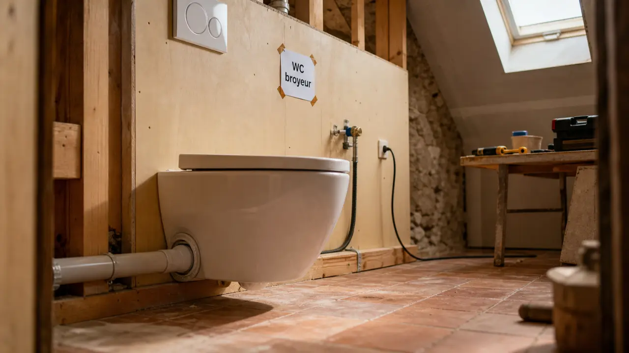 WC sans évacuation sanibroyeur en salle d’eau sous combles