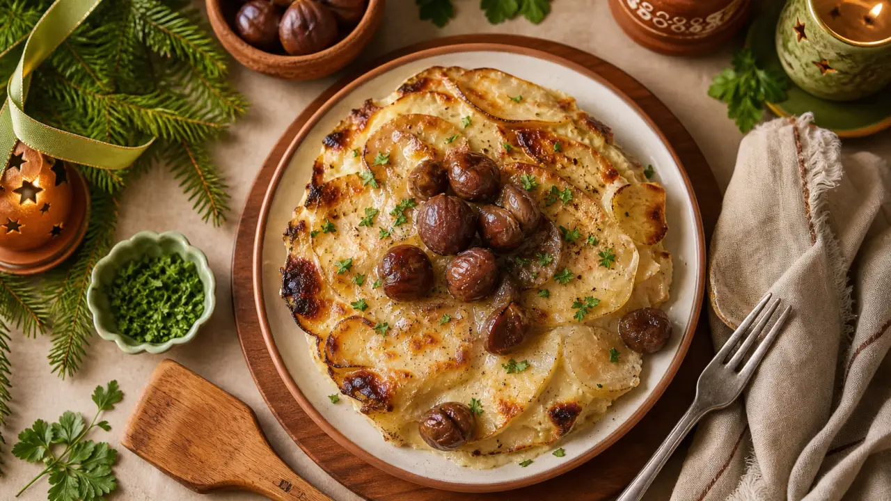 Accompagnement chapon noel : gratin dauphinois aux marrons et courges