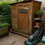 Cabane à outil de jardin en bois, abri de jardin au fond du potager