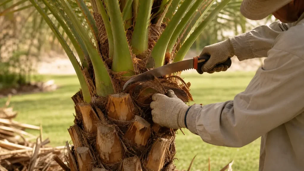 Printemps, palmes vertes, bourgeon terminal : la règle pour tailler un palmier sans le fragiliser