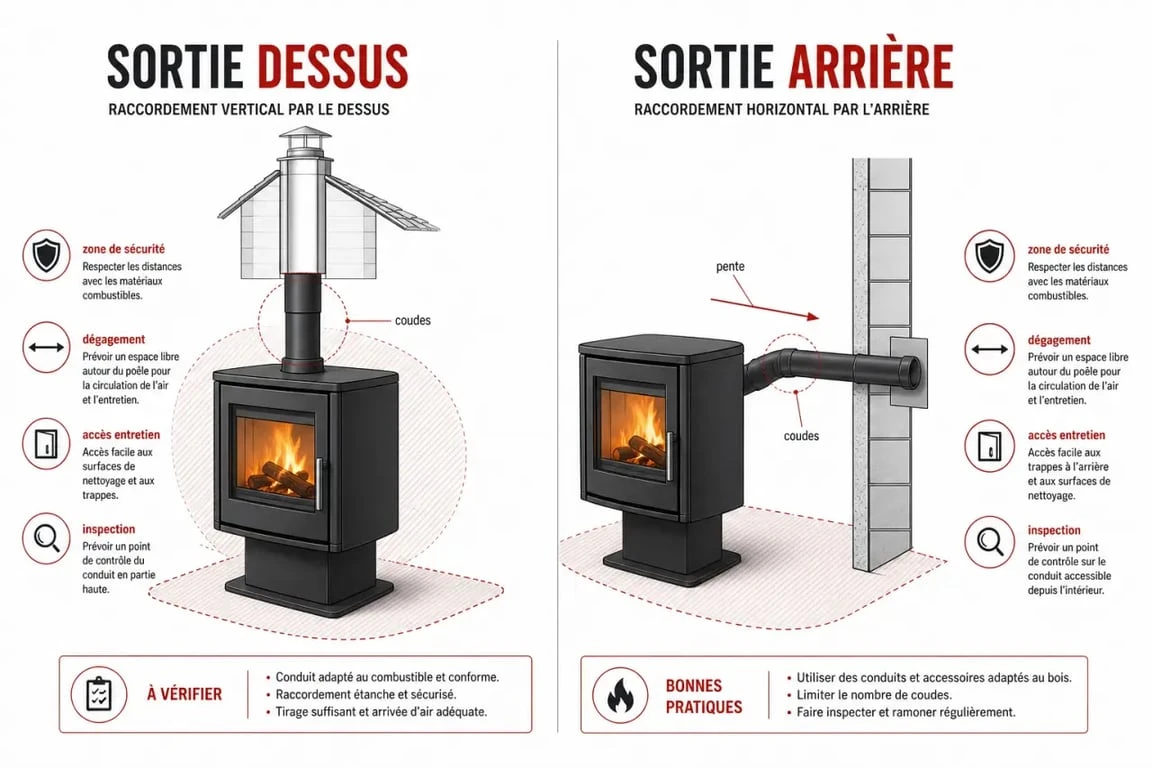 Schéma installation poêle à bois sortie dessus ou arrière