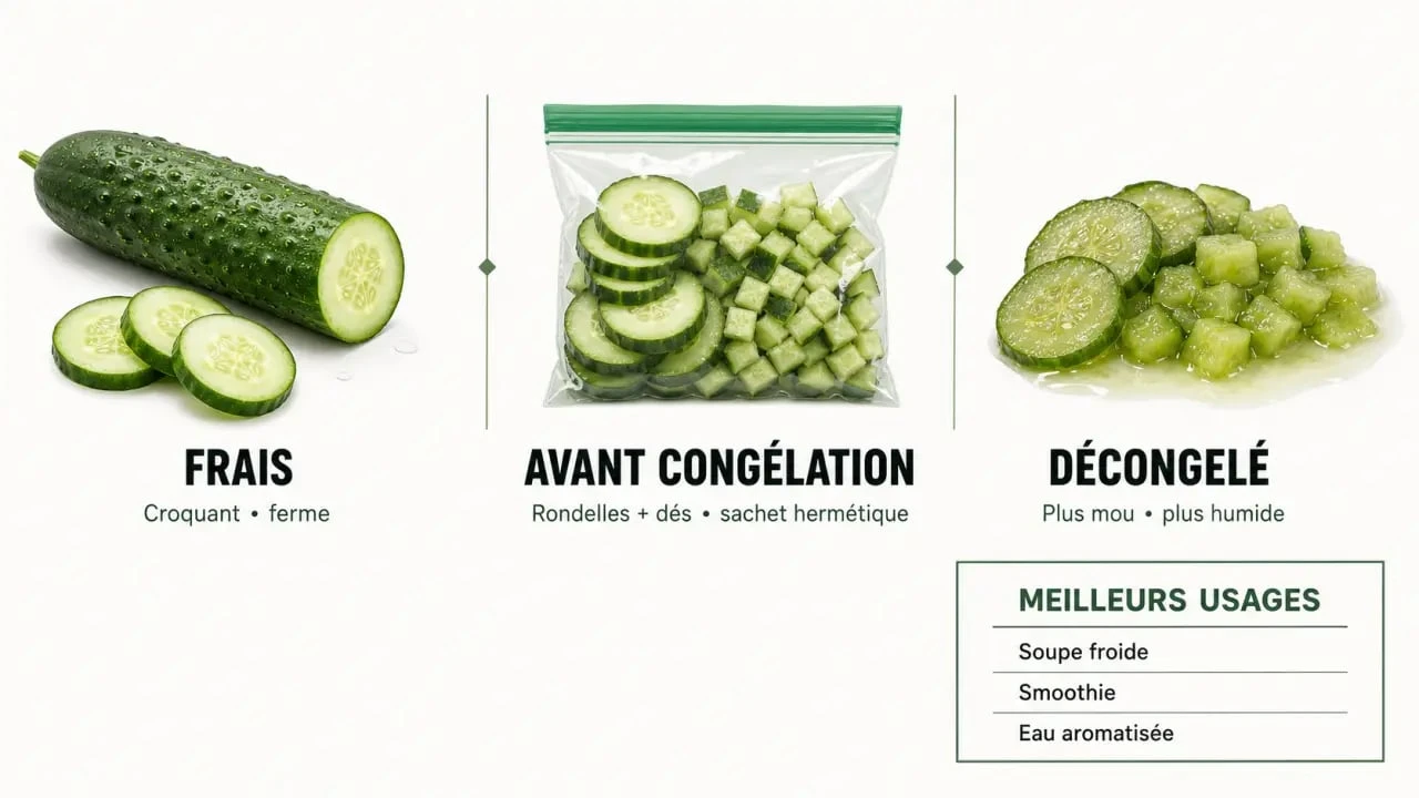 Congeler du concombre : rondelles, dés et usages après décongélation