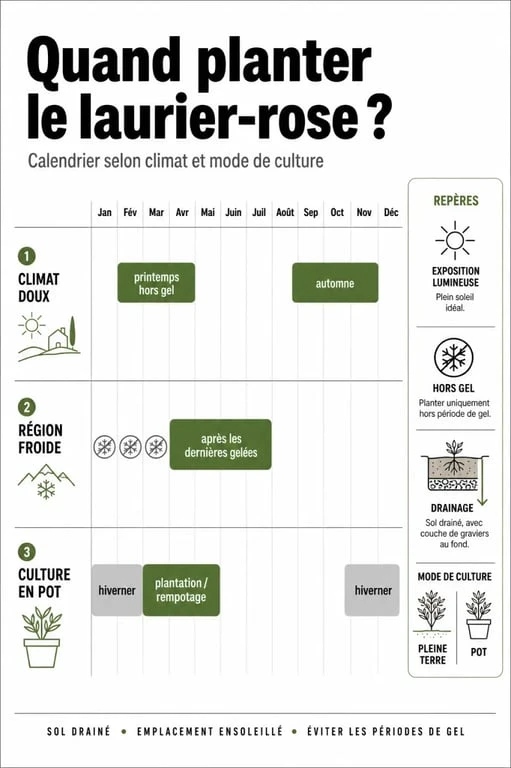Quand planter un laurier rose : calendrier de plantation selon climat, pot ou pleine terre