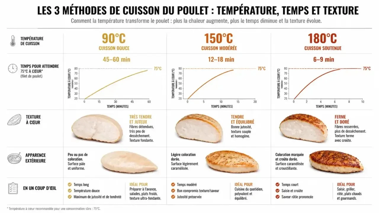 Comparatif des méthodes de cuisson du poulet basse température