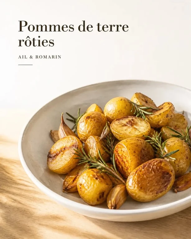Cuisson pomme grenaille au four, assiette de grenailles dorées au romarin