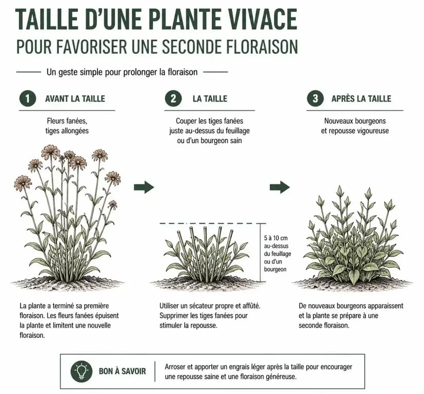 Guide visuel de la taille des fleurs vivaces pour prolonger la floraison