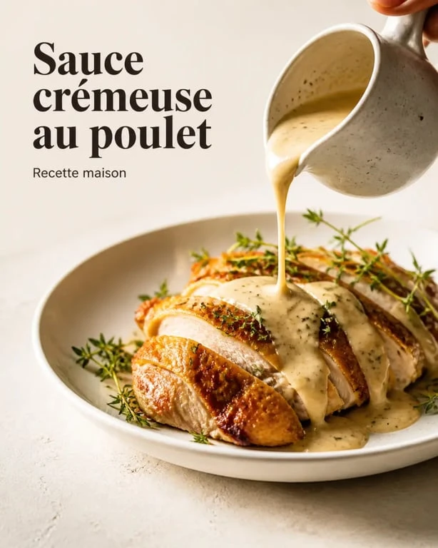 Sauce accompagnement pour poulet crémeuse servie sur un poulet rôti doré