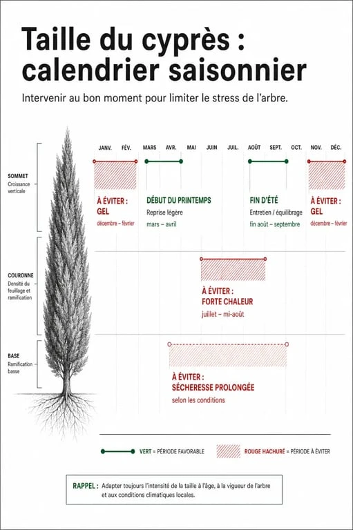 Taille cypres : calendrier saisonnier avec les périodes de taille au printemps et en fin d’été