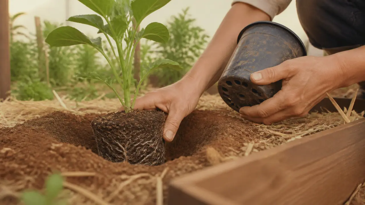 Planter poivron : collet au ras du sol, plein soleil, motte en terre