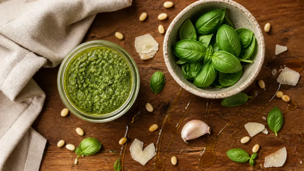 Pesto basilic maison, sauce verte vive et nappante en 5 min