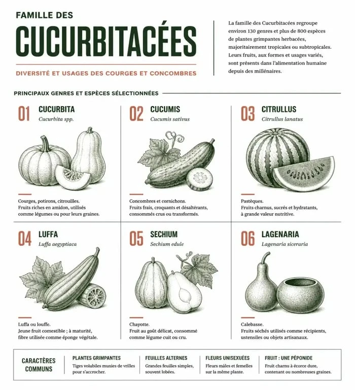 Liste illustrée des cucurbitacées classées par genre et nom scientifique