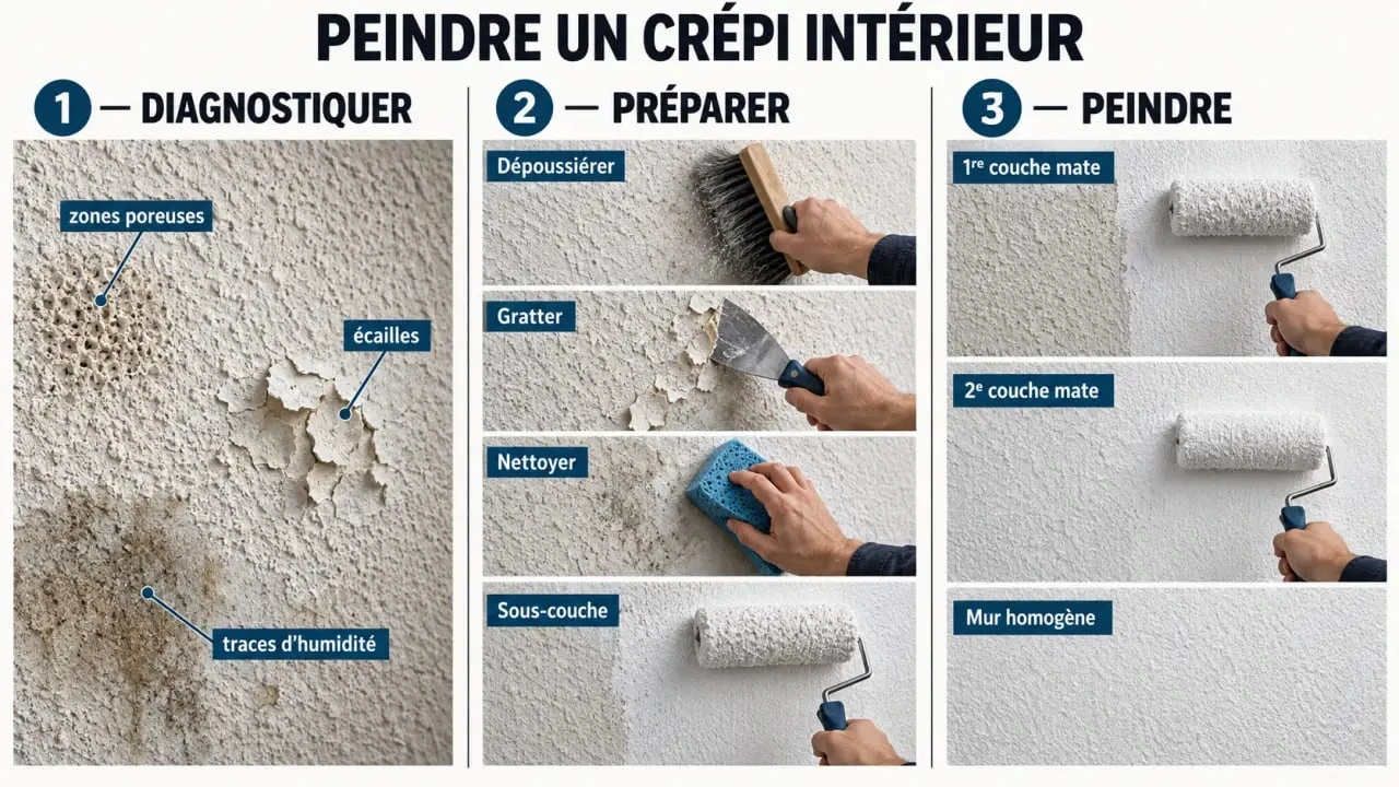 Étapes de préparation et de peinture pour crépi intérieur