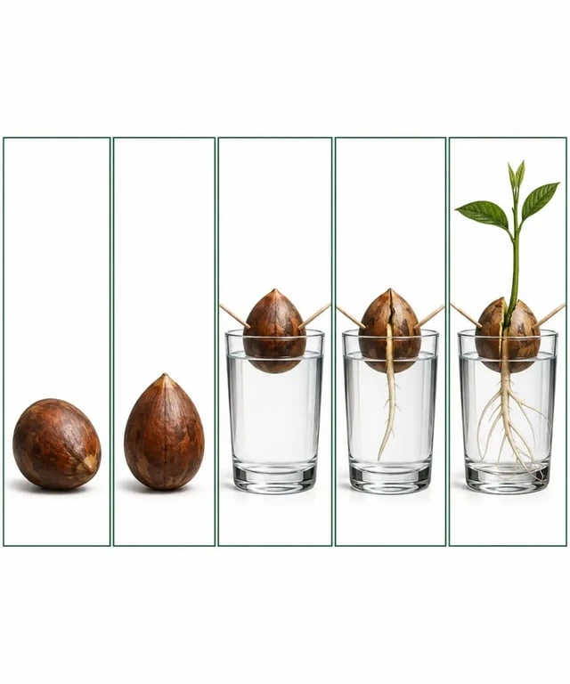 Étapes de germination d’un noyau d avocat dans l’eau