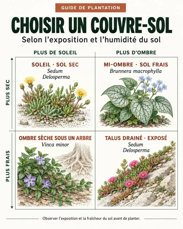 Couvre sole : matrice de choix selon l’exposition et l’humidité du sol