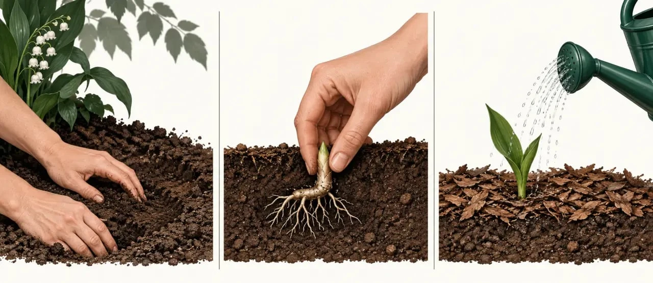 Illustration étape par étape pour savoir quand et comment planter le muguet