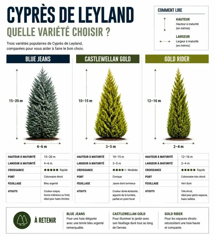 Comparatif des variétés de cyprès de leyland pour haie