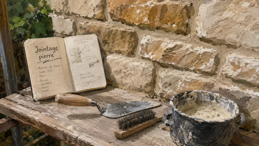 Jointage d’un mur en pierre : 2 à 3 cm à dégarnir et la chaux à privilégier