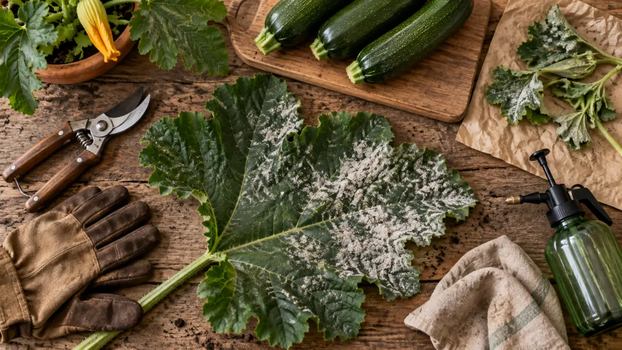 Traitement oidium courgette : feuille de courgette avec poudre blanche