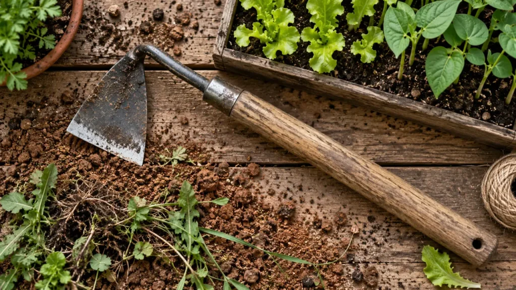 Binette de jardin : la bonne largeur pour désherber sans abîmer les cultures