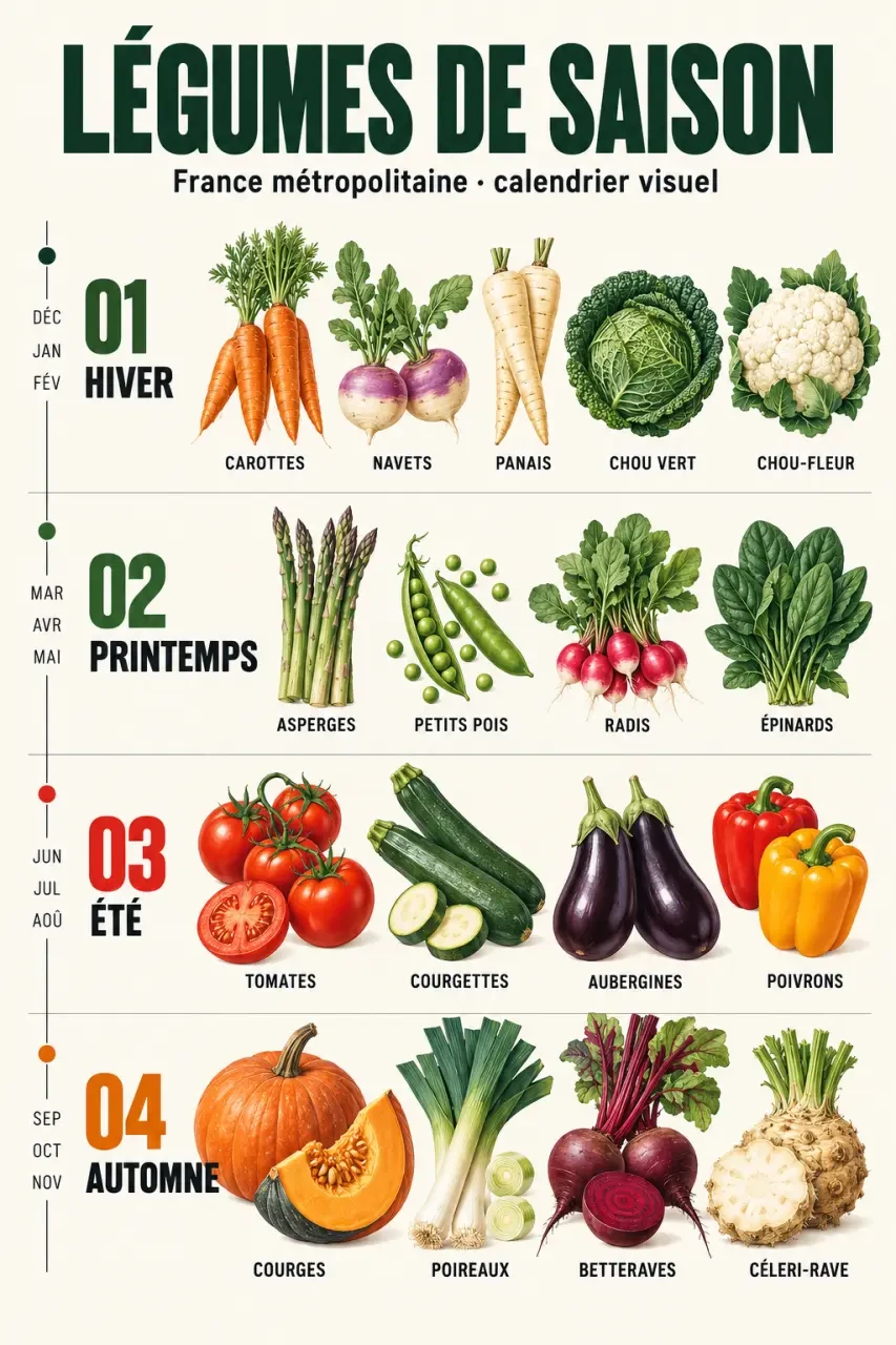 Infographie du calendrier des légumes de saison en France métropolitaine