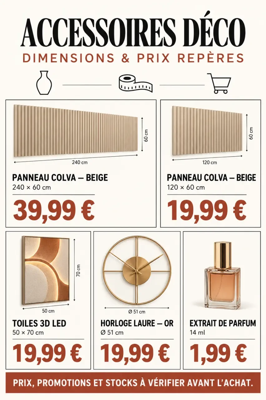 Déco maison pas cher : visualisation des dimensions et prix d'accessoires de décoration