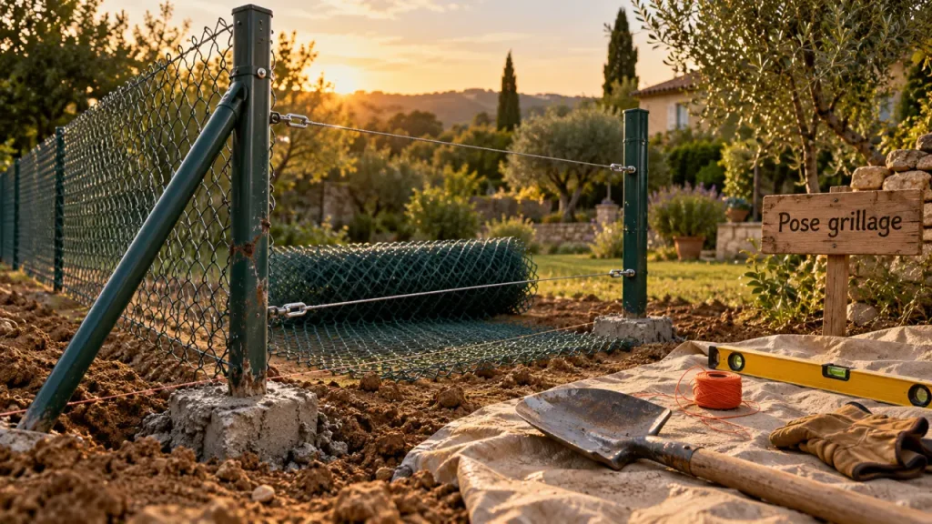 Grillage pose : poteaux bien ancrés pour éviter la clôture qui gondole