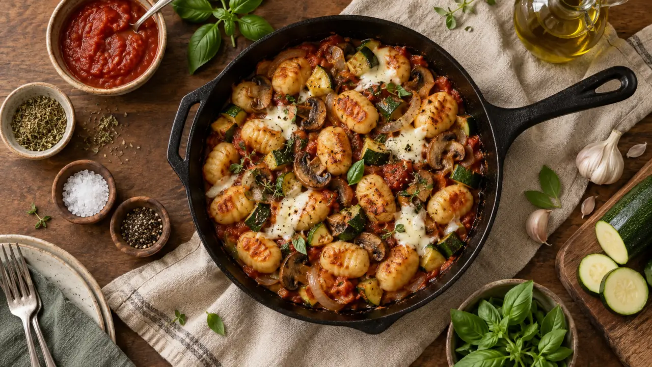 Idee recette simple : poêlée de gnocchis en 20 minutes, légumes et sauce tomate